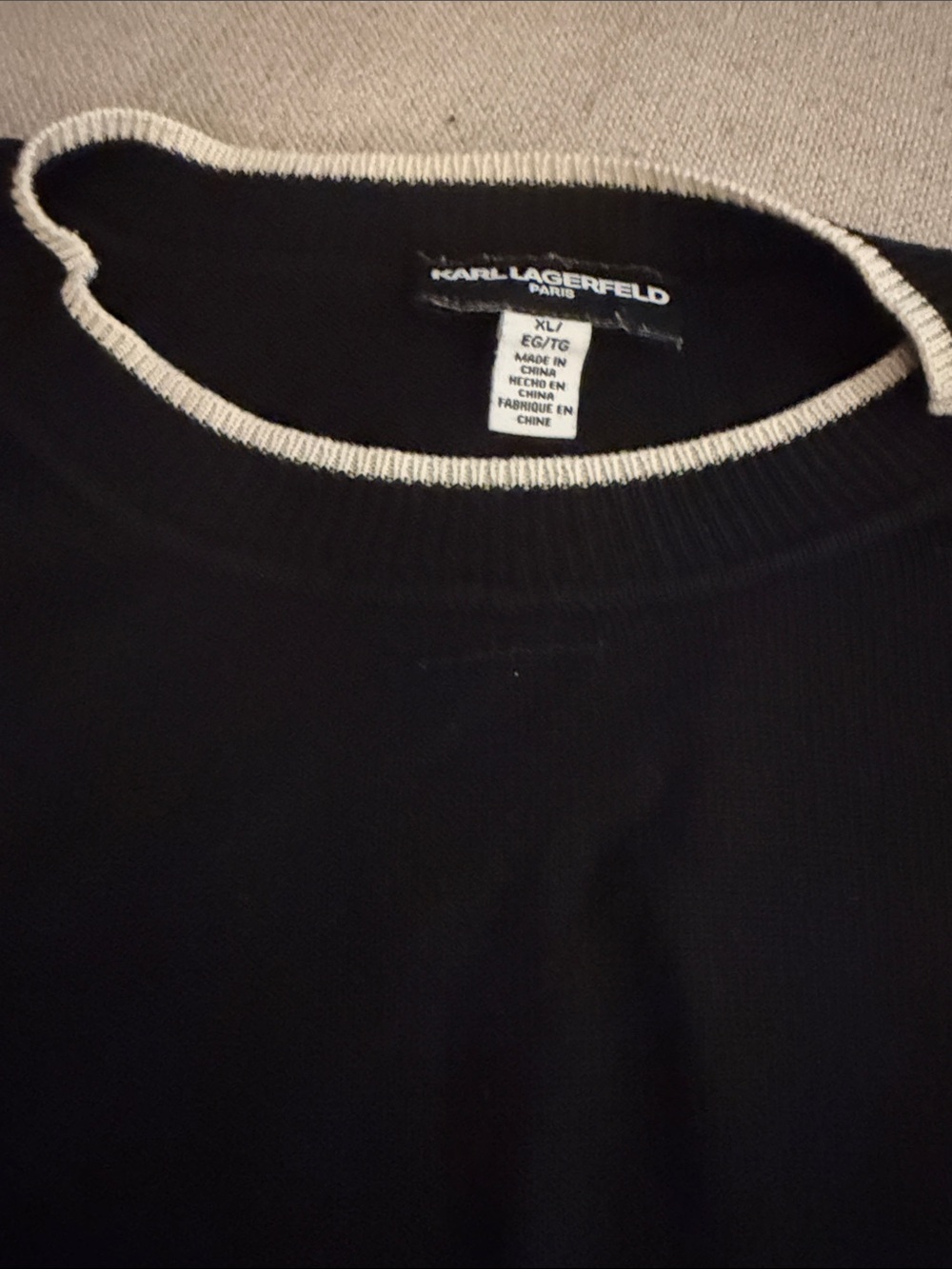 Karl Lagerfeld Black Crewneck Sweater with White Trim